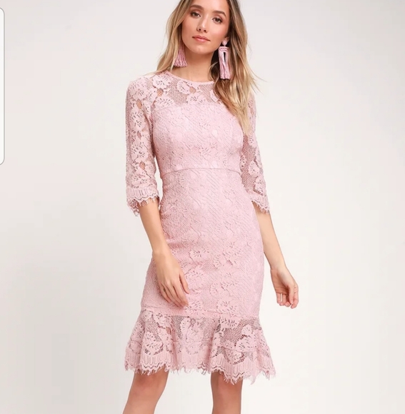 Lulus Dresses & Skirts - Lulus Dance With Me Blush Lace Bodycon Midi Dress, Size XL